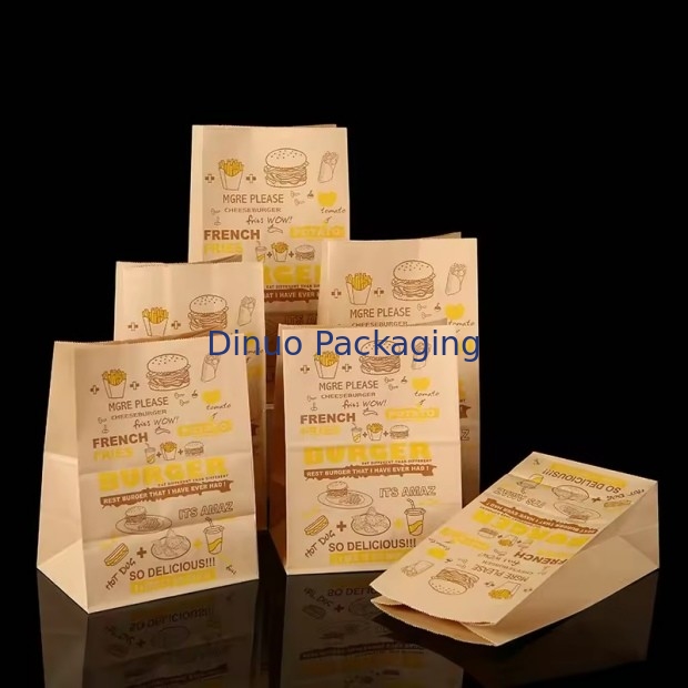 Taille personnalisée Sacs en papier kraft brun jetables pour le pain, les sandwichs et les aliments à fond plat