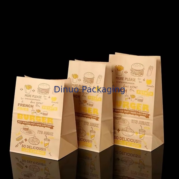 Taille personnalisée Sacs en papier kraft brun jetables pour le pain, les sandwichs et les aliments à fond plat