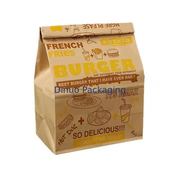 Taille personnalisée Sacs en papier kraft brun jetables pour le pain, les sandwichs et les aliments à fond plat