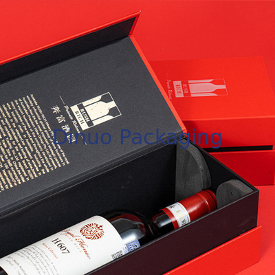 Boîte-cadeau rouge fait sur commande de paquet imprimé par or chaud fait sur commande de vin blanc de boîte de papier pour la livraison