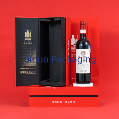 Boîte-cadeau rouge fait sur commande de paquet imprimé par or chaud fait sur commande de vin blanc de boîte de papier pour la livraison