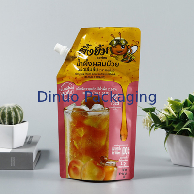 Poche en plastique biodégradable faite sur commande Straw Fruits Juice Pouch Bag de bec de papier d'aluminium