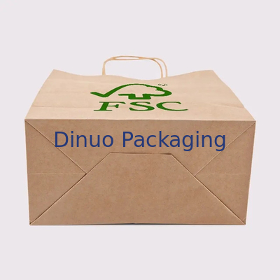 Logo imprimé sur mesure Blanc marron cadeau de magasinage Sac en papier kraft avec poignée tordue