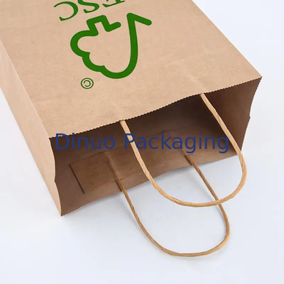 Logo imprimé sur mesure Blanc marron cadeau de magasinage Sac en papier kraft avec poignée tordue