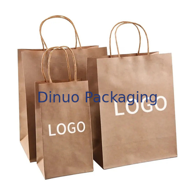Logo imprimé sur mesure Blanc marron cadeau de magasinage Sac en papier kraft avec poignée tordue