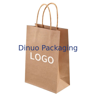 Logo imprimé sur mesure Blanc marron cadeau de magasinage Sac en papier kraft avec poignée tordue