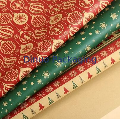 Christmas Wrapping Paper Rolls PE Coated Waterproof With Classic Xmas Patterns For Gift Wrapping DIY Crafts