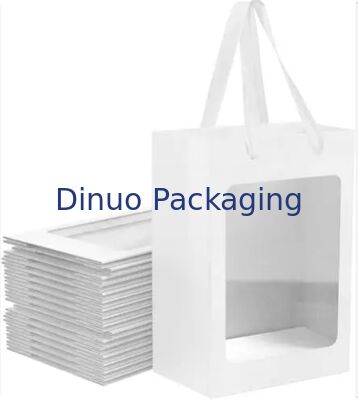 Sacs fourre-tout en papier kraft marron / blanc / noir réutilisables avec poignées en ruban pour offrir