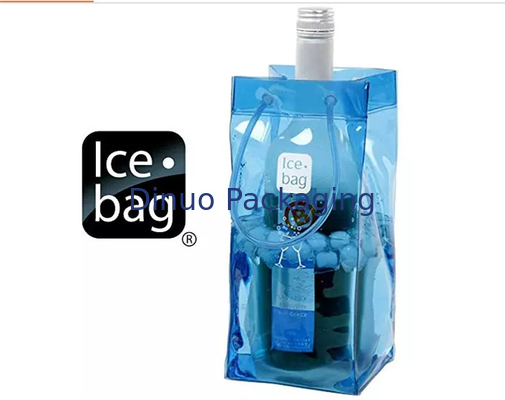 Sacs d'emballage de PVC de poignée de ficelle de sécurité, sacs en plastique réutilisables de refroidisseur de vin